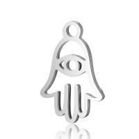 Edelstahl hohl Anhänger, Hamsa, originale Farbe, 9.7x14.6mm, Bohrung:ca. 2mm, 10PCs/Menge, verkauft von Menge