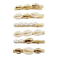 Clips de pico, aleación de zinc, con Perlas de plástico ABS & Nácar, chapado en color dorado, 6 piezas & para mujer, 60mm, 6PCs/Set, Vendido por Set