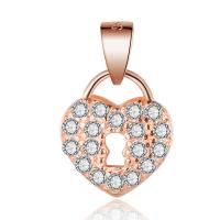 Pendentifs de coeur en argent pur , laiton, Plaqué de couleur d'or rose, pavé de micro zircon Vendu par lot