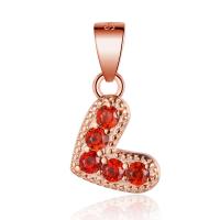 Pendentifs de coeur en argent pur , laiton, Plaqué de couleur d'or rose, pavé de micro zircon, rouge Vendu par lot