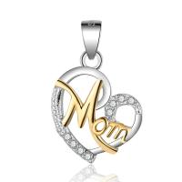 Sterling Silver Heart Pendants, Brass, silver color plated, micro pave cubic zirconia & hollow 