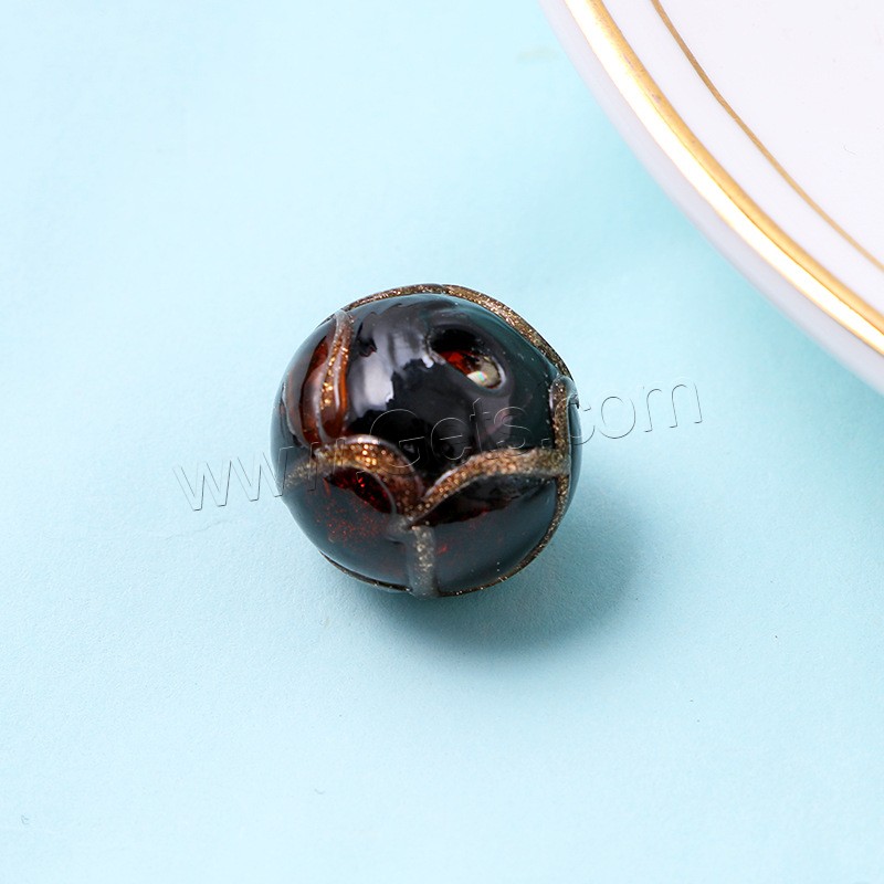 Goldsand Lampwork Perlen, rund, handgemacht, verschiedene Größen vorhanden, keine, Bohrung:ca. 1mm, 10PCs/Menge, verkauft von Menge