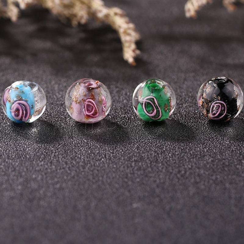 Goldsand Lampwork Perlen, rund, handgemacht, verschiedene Größen vorhanden & innen Blume, keine, Bohrung:ca. 1mm, 50PCs/Tasche, verkauft von Tasche