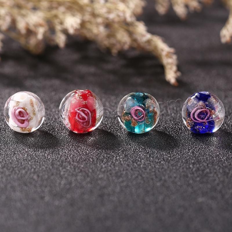 Goldsand Lampwork Perlen, rund, handgemacht, verschiedene Größen vorhanden & innen Blume, keine, Bohrung:ca. 1mm, 50PCs/Tasche, verkauft von Tasche