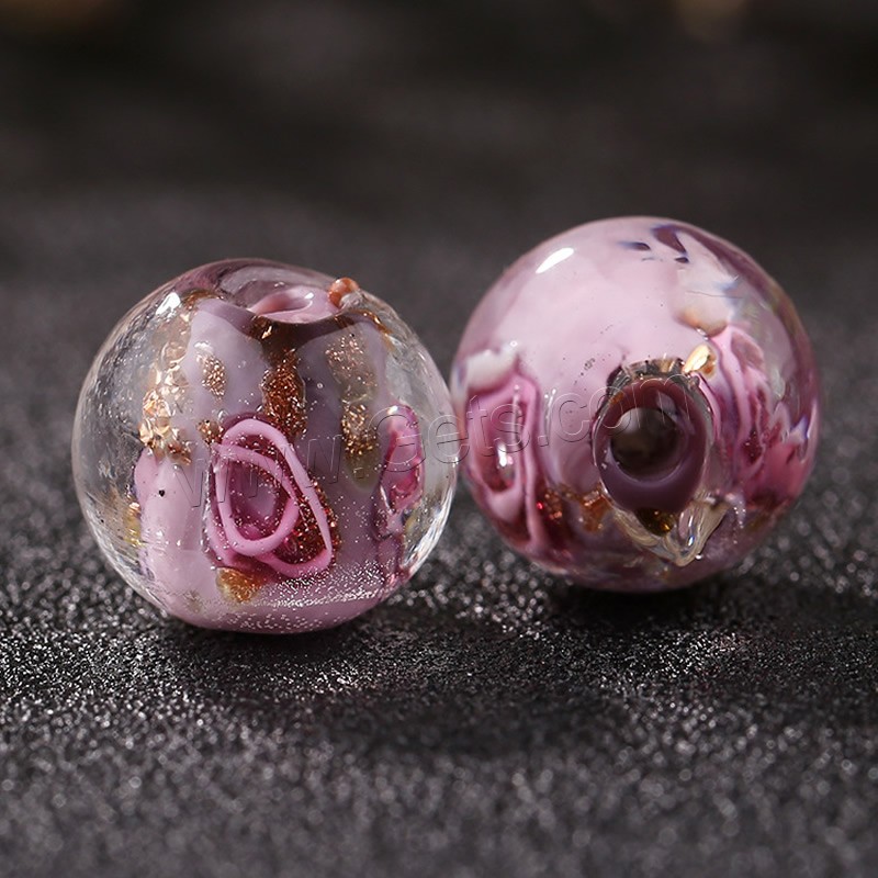 Goldsand Lampwork Perlen, rund, handgemacht, verschiedene Größen vorhanden & innen Blume, keine, Bohrung:ca. 1mm, 50PCs/Tasche, verkauft von Tasche