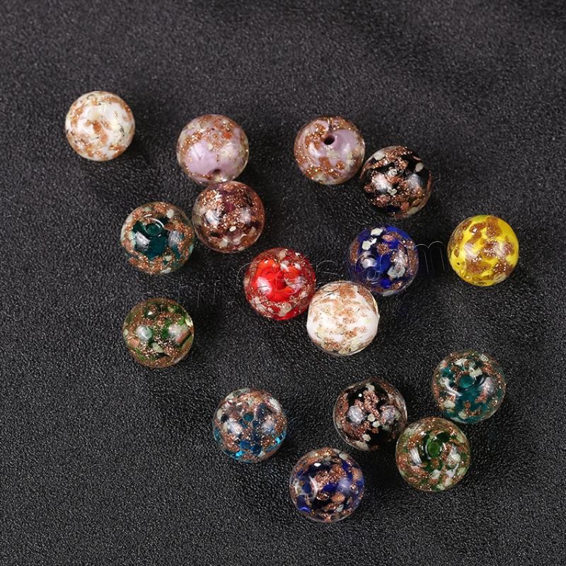 Goldsand Lampwork Perlen, rund, verschiedene Größen vorhanden & glänzend, keine, Bohrung:ca. 1mm, 50PCs/Tasche, verkauft von Tasche