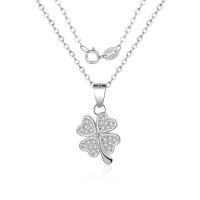 Zircon cubique Micro Pave collier en argent sterling, laiton, Trèfle à quatre feuilles, Placage, chaîne ovale & pavé de micro zircon & pour femme, plus de couleurs à choisir Environ 15.75 pouce, Vendu par brin