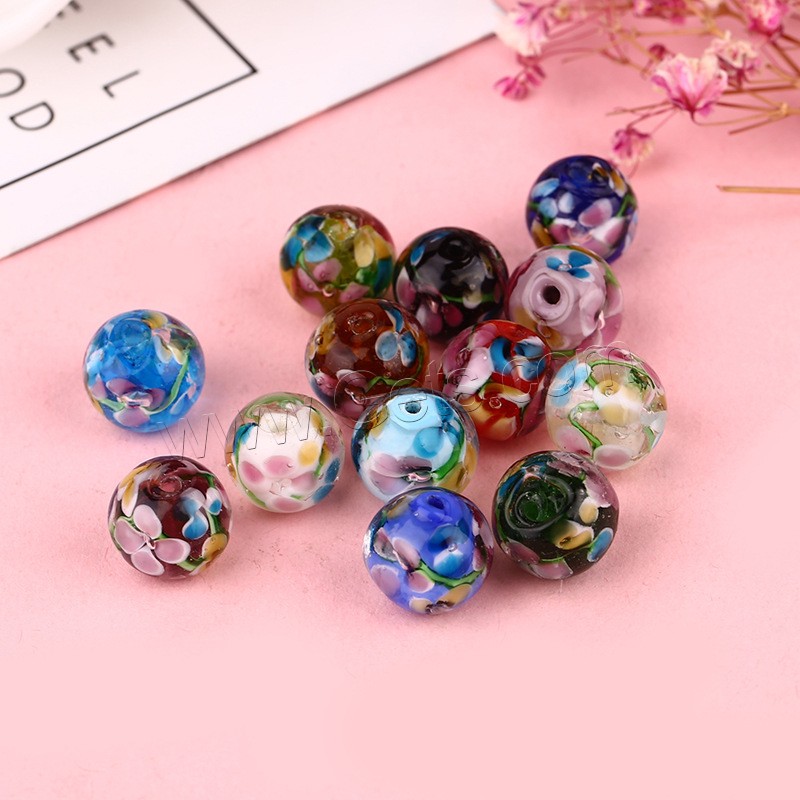 Inner Flower Lampwork Beads, Round, different size for choice, more colors for choice, 50PCs/Bag, Sold By Bag