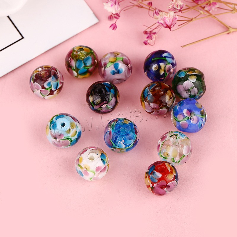 Inner Flower Lampwork Beads, Round, different size for choice, more colors for choice, 50PCs/Bag, Sold By Bag