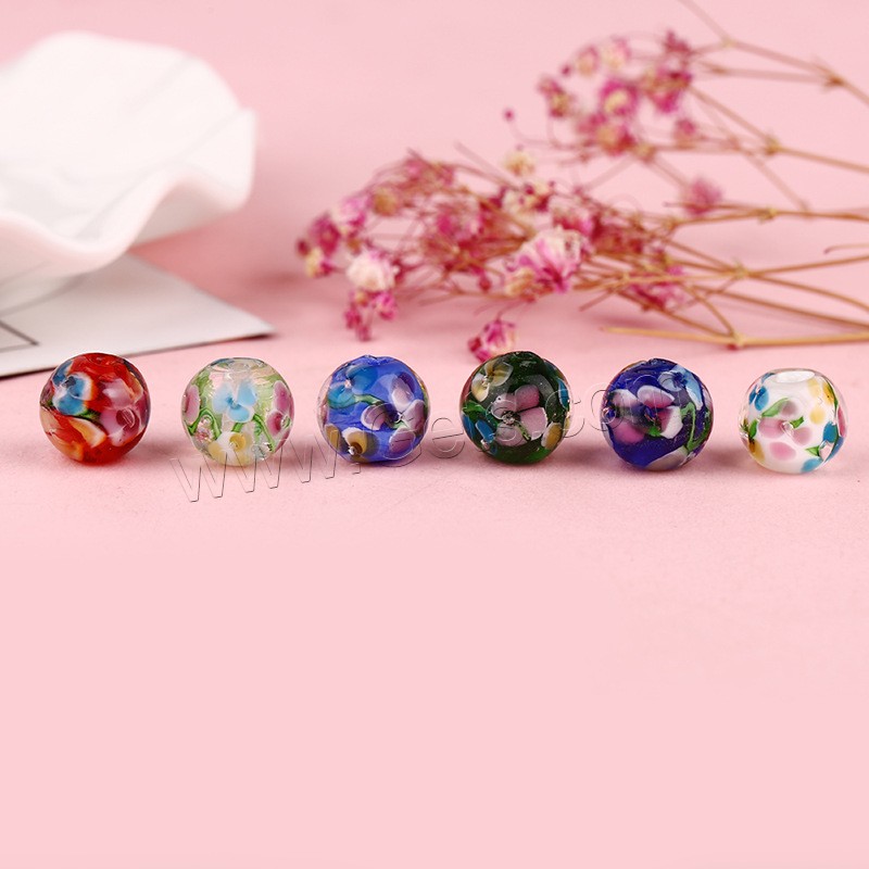 Inner Flower Lampwork Beads, Round, different size for choice, more colors for choice, 50PCs/Bag, Sold By Bag