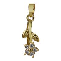 clip de pince en laiton, fleur, Placage de couleur d'or, pavé de micro zircon 0.75mm,1.5mm Environ Vendu par PC