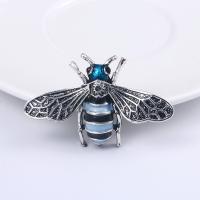 Zinc Alloy Jewelry Brooch, Bee, silver color plated, for woman & enamel & with rhinestone, blue 