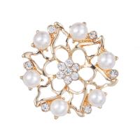 Zinc Alloy Jewelry Brooch, with Plastic Pearl, plated, for woman & with rhinestone & hollow 