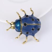 Zinc Alloy Jewelry Brooch, Ladybug, gold color plated, for woman & enamel & with rhinestone, blue 