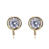 Brass Earring Stud Component, real gold plated, with loop & micro pave cubic zirconia, 4mm,6mm,7mm 