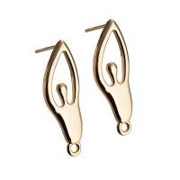 Brass Earring Stud Component, real gold plated, DIY & with loop & hollow 