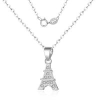 Cúbicos circón Micro pavimenta collar de plata Esterlinas, metal, Torre Eiffel, chapado en color de plata, cadena oval & micro arcilla de zirconia cúbica & para mujer, 8x16mm, longitud:aproximado 15.75 Inch, Vendido por Sarta