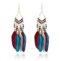 alliage de zinc boucle d'oreille en gland, avec Seedbead & plume, Placage de couleur d'or, style folk & pour femme, plus de couleurs à choisir Vendu par paire