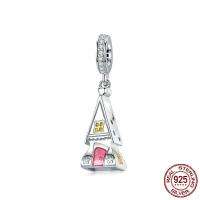 Cubic Zirconia Micro Pave Sterling Silver Pendant, 925 Sterling Silver, platinum plated, micro pave cubic zirconia & enamel 