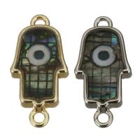 Messing Schmuckverbinder, mit Seeohr Muschel, Evil Eye Hamsa, plattiert, 1/1-Schleife, keine, 10x20.5x4mm, Bohrung:ca. 1.5mm, verkauft von PC