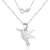 Sterling Silver Jewelry Necklace, Brass, Hummingbird, silver color plated, oval chain & for woman Approx 15.75 Inch 