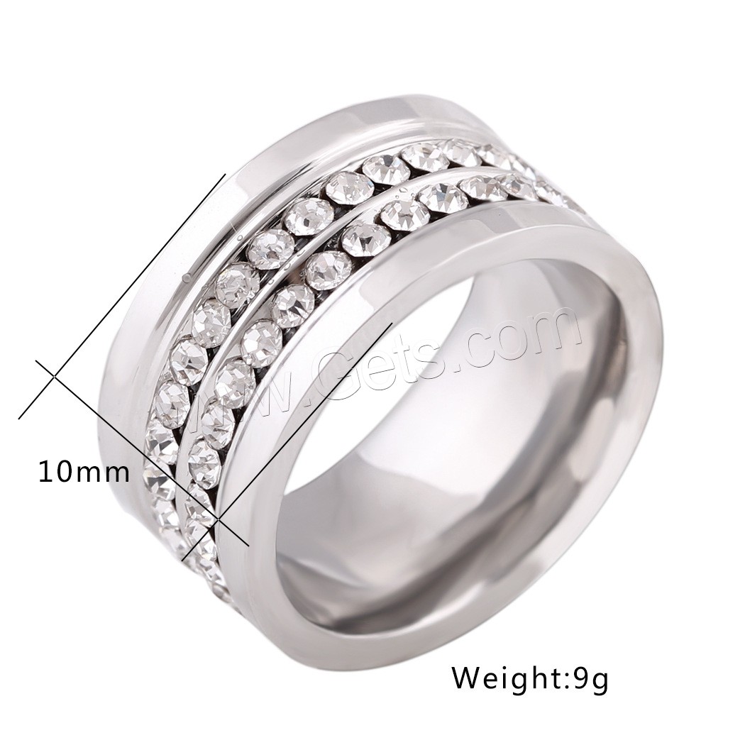 Anillo de dedo de acero Titanium de, Partículas de acero, diverso tamaño para la opción & para mujer & con diamantes de imitación, más colores para la opción, 10mm, Vendido por UD