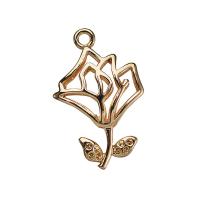 Pendentifs en laiton de fleur, Placage de couleur d'or, creux, 25mm Environ 1mm Vendu par lot