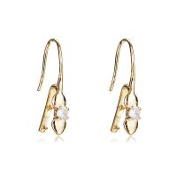 Brass Hook Earwire, gold color plated, with cubic zirconia 