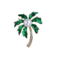 Broche de diamantes de imitación de la aleación de Zinc, con Perlas plásticas, Palmera, chapado en color dorado, para mujer & esmalte & con diamantes de imitación, 39x51mm, Vendido por UD