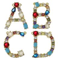 Pendentifs de Lettre laiton , avec perle de plastique, Lettre d’alphabet, Plaqué d'or, styles différents pour le choix & pavé de micro zircon & double trou Environ 1.5mm, Vendu par PC