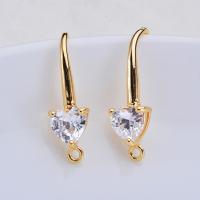 Brass Hook Earwire, gold color plated, with cubic zirconia 