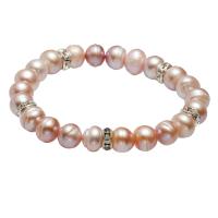 Cultured Freshwater Pearl Brass Bracelet, with Brass, plated, for woman & with rhinestone 8-9mm .5 Inch 