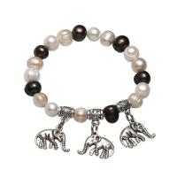 Pulsera de perla cultivada de agua dulce y cobre, Perlas cultivadas de agua dulce, con metal, Elefante, chapado, diferentes estilos para la opción & para mujer, 9-10mm, Vendido por Sarta