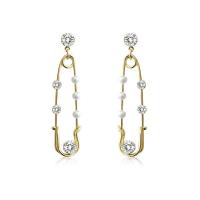 Boucle d'oreille en alliage de zinc en plastique perle, avec perle de plastique, Placage de couleur d'or, pour femme & avec strass, 12*55mm, Vendu par paire