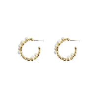 Zinc Alloy Rhinestone Stud Earring, with Plastic Pearl, plated, for woman & with rhinestone, golden, 25*25mm 