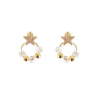 Brass Split Earring, plated, fashion jewelry & for woman & with rhinestone, golden, 20*17mm 