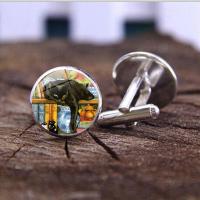 Zinc Alloy Cufflinks, with Glass Gemstone, plated, time gem jewelry & Unisex 18*17mm 