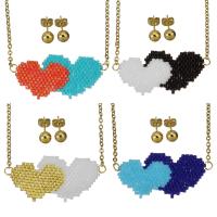 Fashion Stainless Steel Jewelry Sets, Stud Earring & necklace, with Seedbead, Heart, gold color plated, oval chain & for woman 2mm,6mm Approx 19 Inch 