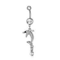 brass piercing barbell, metal, con acero inoxidable 316L, Delfín, chapado en platina real, hipo alérgico & micro arcilla de zirconia cúbica & para mujer, 14x59mm, Vendido por UD