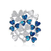 metal Bufanda de la hebilla, Flor, chapado en color de plata, micro arcilla de zirconia cúbica & para mujer & esmalte, azul, 35x36mm, Vendido por UD