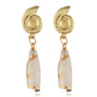 Zinc Alloy Drop Earring, with Shell, gold color plated, fashion jewelry & for woman, white 