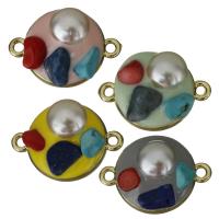 Enamel Zinc Alloy Connector, Brass, with Gemstone Chips & Plastic Pearl, gold color plated, 1/1 loop Approx 2mm 