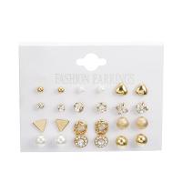 Zinc Alloy Rhinestone Stud Earring, with ABS Plastic Pearl, plated, 12 pieces & for woman & with rhinestone 