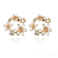 Zinc Alloy Rhinestone Stud Earring, Flower, gold color plated, for woman & enamel & with rhinestone 