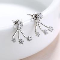 925 Sterling Silver Split Earring, with plastic earnut & micro pave cubic zirconia & for woman, silver color 0c4mm 