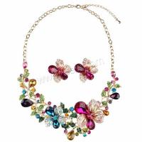 Rhinestone en alliage de zinc bijoux , boucle d'oreille & collier, avec 7cm chaînes de rallonge, Placage de couleur d'or, pour femme & avec strass, multicolore, 40mm Environ 17.72 pouce, Vendu par fixé