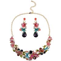 Rhinestone en alliage de zinc bijoux , boucle d'oreille & collier, avec 7cm chaînes de rallonge, Placage de couleur d'or, pour femme & avec strass, multicolore Environ 20.48 pouce, Vendu par fixé