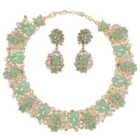 Rhinestone en alliage de zinc bijoux , boucle d'oreille & collier, Placage de couleur d'or, pour femme & avec strass, plus de couleurs à choisir Environ 16.54 pouce, Vendu par fixé