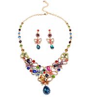 Rhinestone en alliage de zinc bijoux , boucle d'oreille & collier, avec 7cm chaînes de rallonge, Placage de couleur d'or, pour femme & avec strass, multicolore 80mm Environ 19.69 pouce, Vendu par fixé