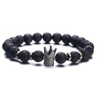 Zinc bracelets en strass en alliage , alliage de zinc, avec lave volcanique, couronne, pistolet noir plaqué, unisexe & avec strass Environ 7.17 pouce Vendu par lot